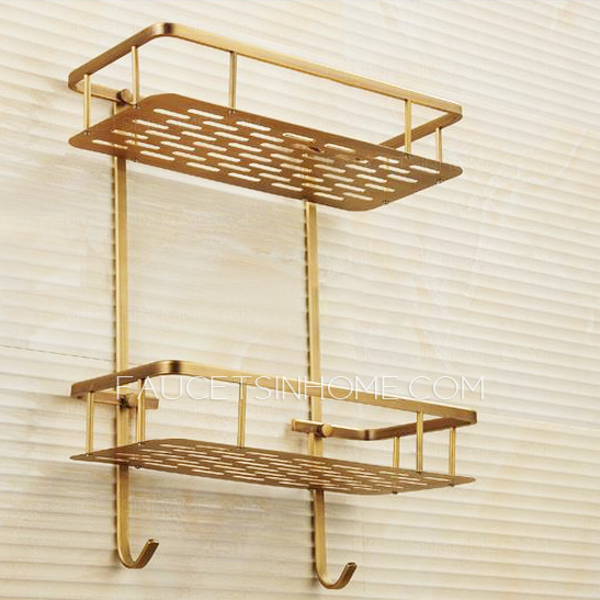 Brass Material Double Layers Of Bathroom Shelf 