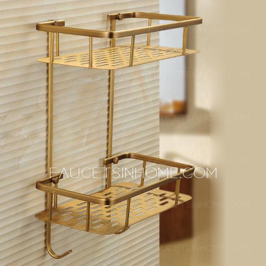 Brass Material Double Layers Of Bathroom Shelf 