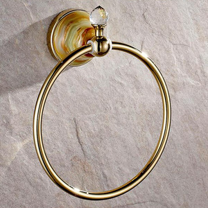 Jade Decoration Tower Ring Polished Brass Finish 