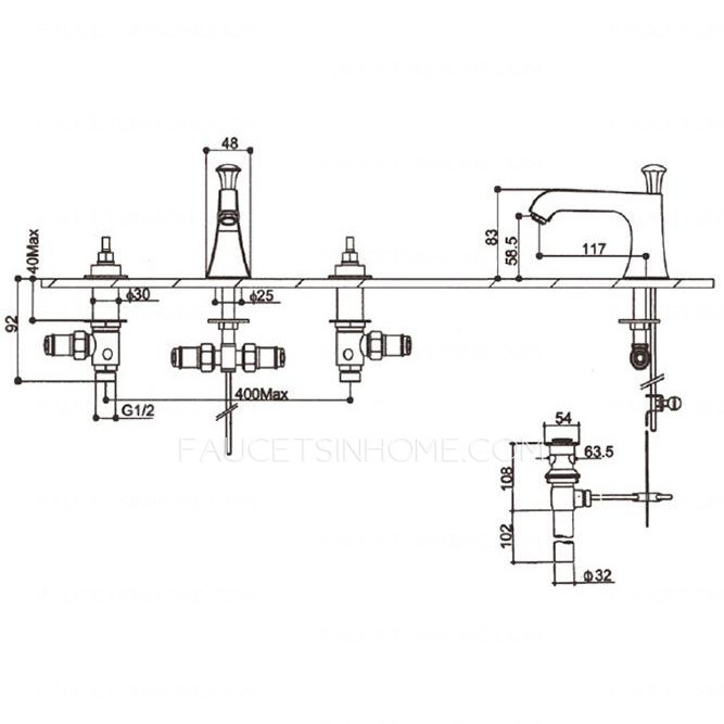 Designer Three Holes Widespread Faucet For Bathroom 