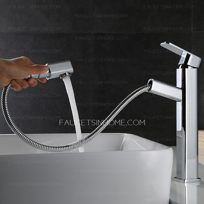 Chrome Finish Pullout Spray Faucet For Bathroom 