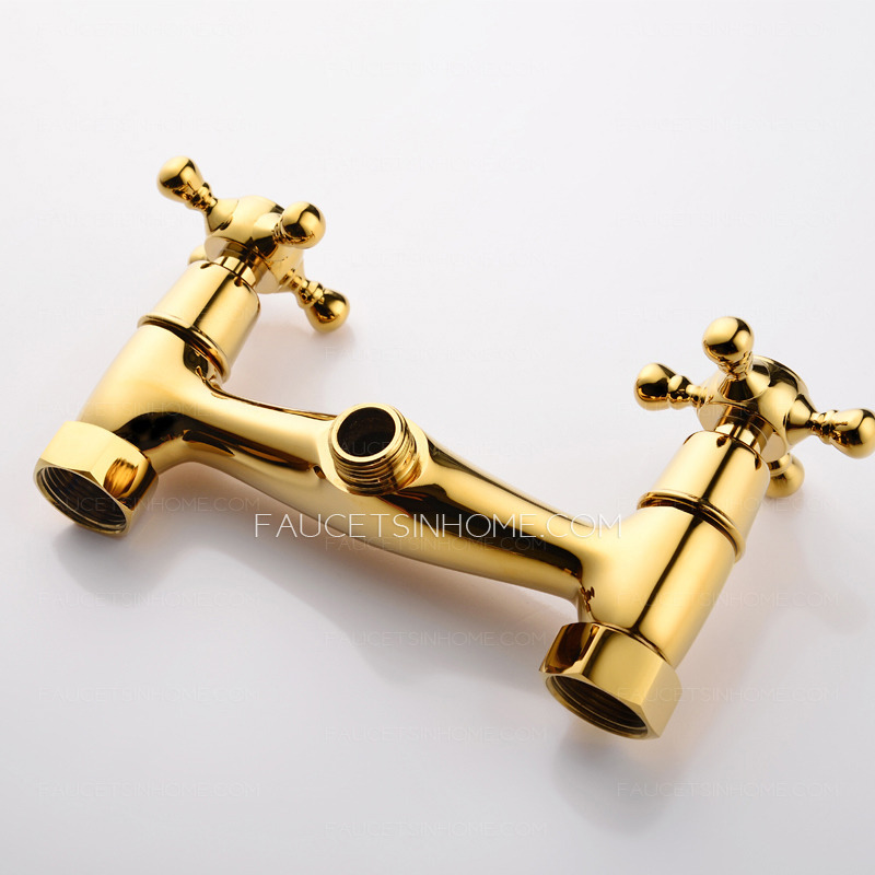 European Antique Tub Shower Faucet Golden Wall Mount 