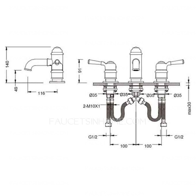 Antique Three Holes Bathroom Faucets Widespread