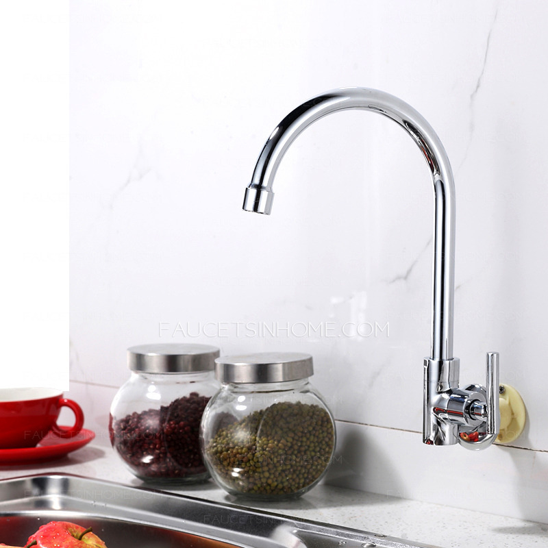 Silver Wall Faucets Kitchen Single Hole Cold Water 