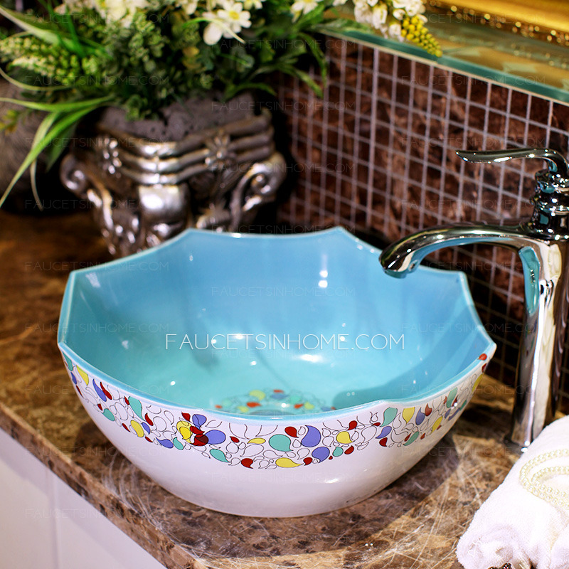 Unique Vessel Sinks Ceramic Blue and White Colorful Bead