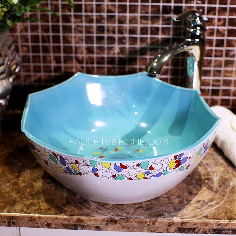 Unique Vessel Sinks Ceramic Blue and White Colorful Bead