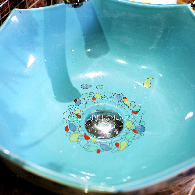 Unique Vessel Sinks Ceramic Blue and White Colorful Bead