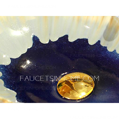 Oval Vessel Sink Designed Porcelain Dark Blue Enamelling 