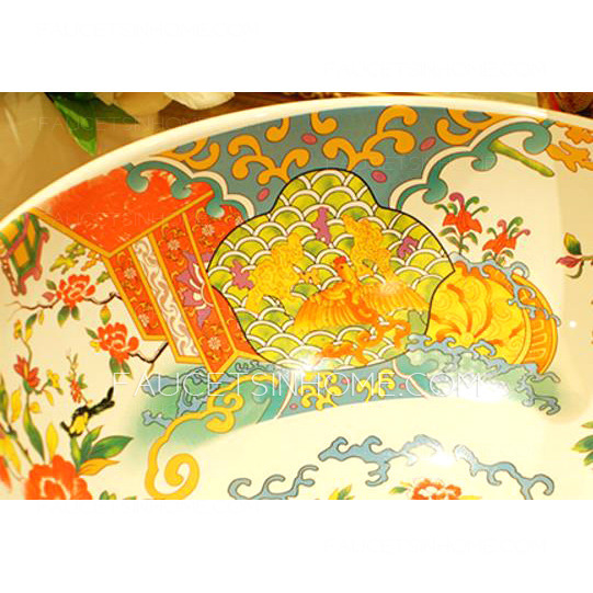 Vintage Vessel Sink Artistic Porcelain Colorful Pattern 