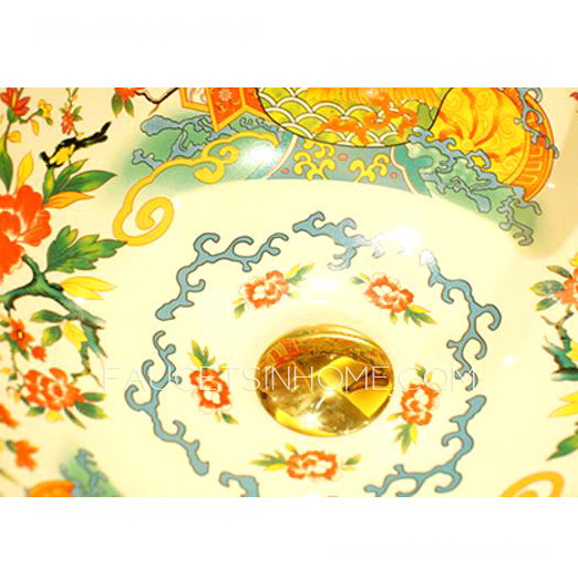 Vintage Vessel Sink Artistic Porcelain Colorful Pattern 