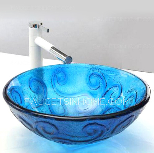 Blue Glass Vessel Sinks For Bathrooms Mediterranean Style