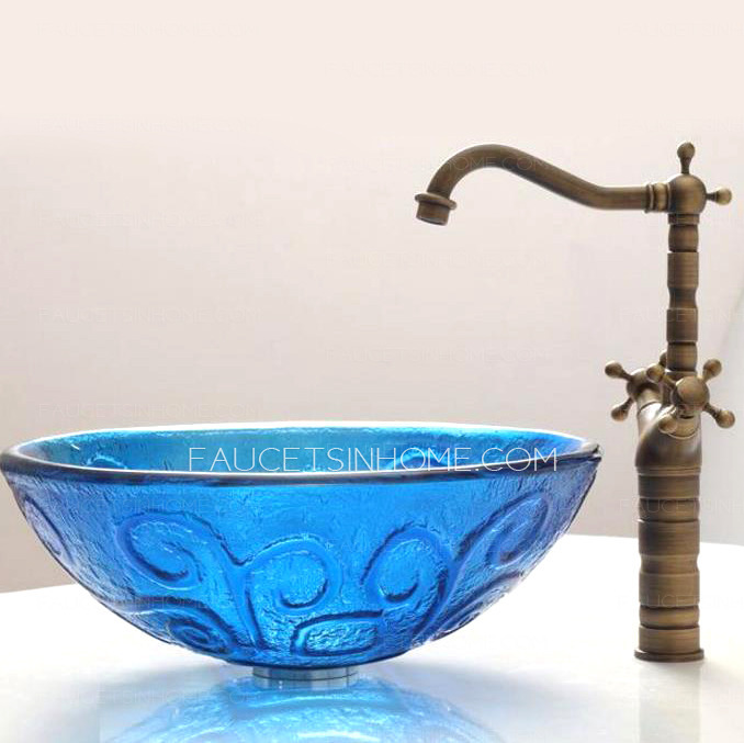 Blue Glass Vessel Sinks For Bathrooms Mediterranean Style