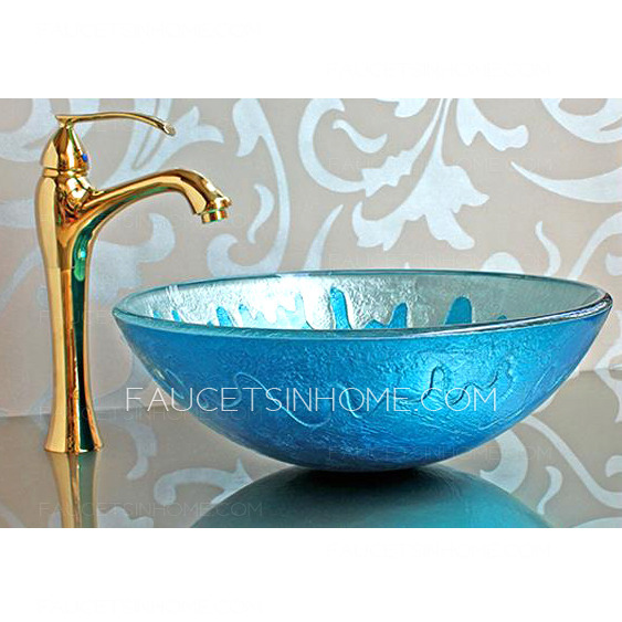 Blue Glass Vessel Sink Mediterranean Style Colored Glazed