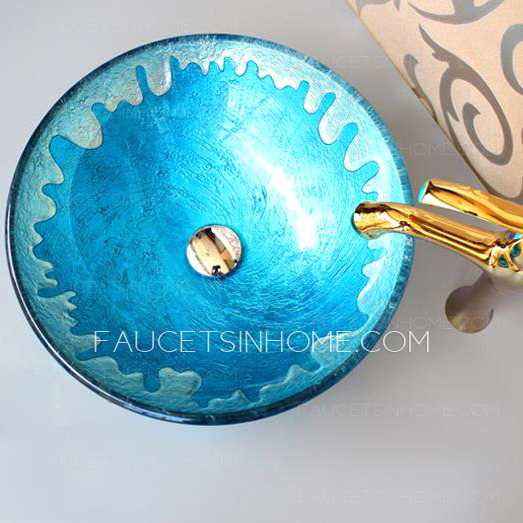 Blue Glass Vessel Sink Mediterranean Style Colored Glazed