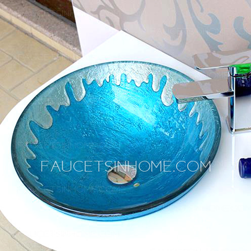 Blue Glass Vessel Sink Mediterranean Style Colored Glazed