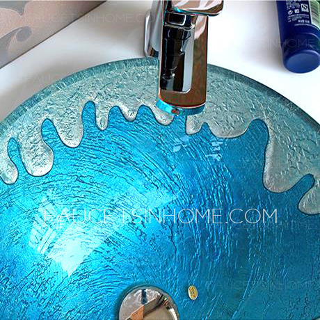 Blue Glass Vessel Sink Mediterranean Style Colored Glazed