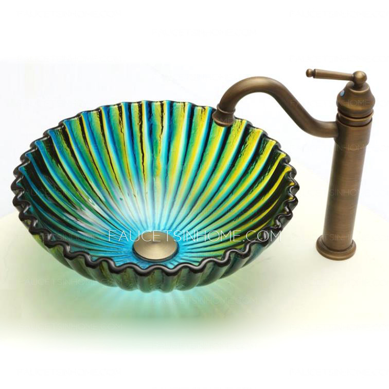 Art Glass Vessel Sinks Shell Shape Blue and Green