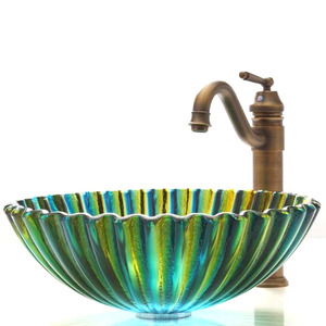 Art Glass Vessel Sinks Shell Shape Blue and Green