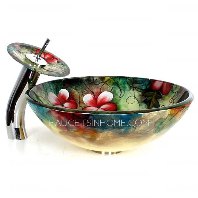 Tempered Glass Vessel Sink Ingot shape Sakura (Faucet Included)