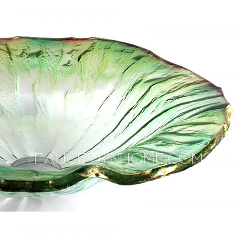 Clear Glass Vessel Sinks Lotus Leaf Shape Green