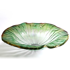 Clear Glass Vessel Sinks Lotus Leaf Shape Green