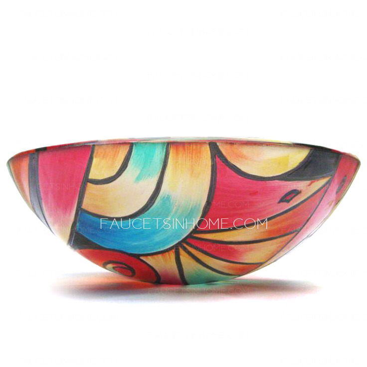 Red Glass Vessel Sink Artistic Abstract Pattern