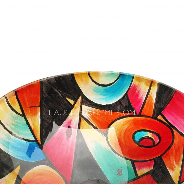 Red Glass Vessel Sink Artistic Abstract Pattern