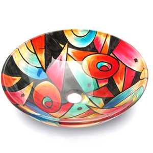 Red Glass Vessel Sink Artistic Abstract Pattern