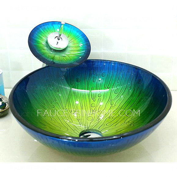 Glass Vessel Sinks Blue and Green Mediterranean (Faucet Included)