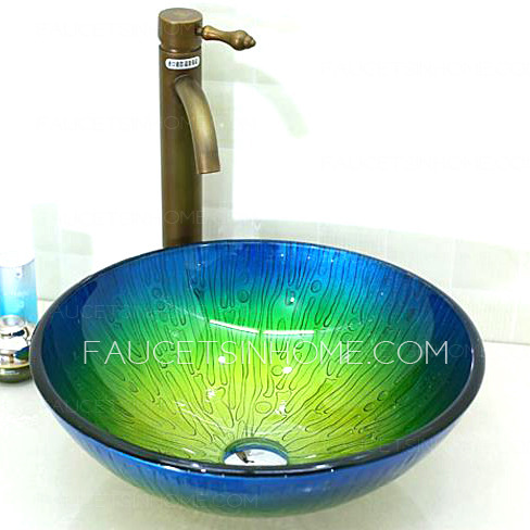 Glass Vessel Sinks Blue and Green Mediterranean (Faucet Included)