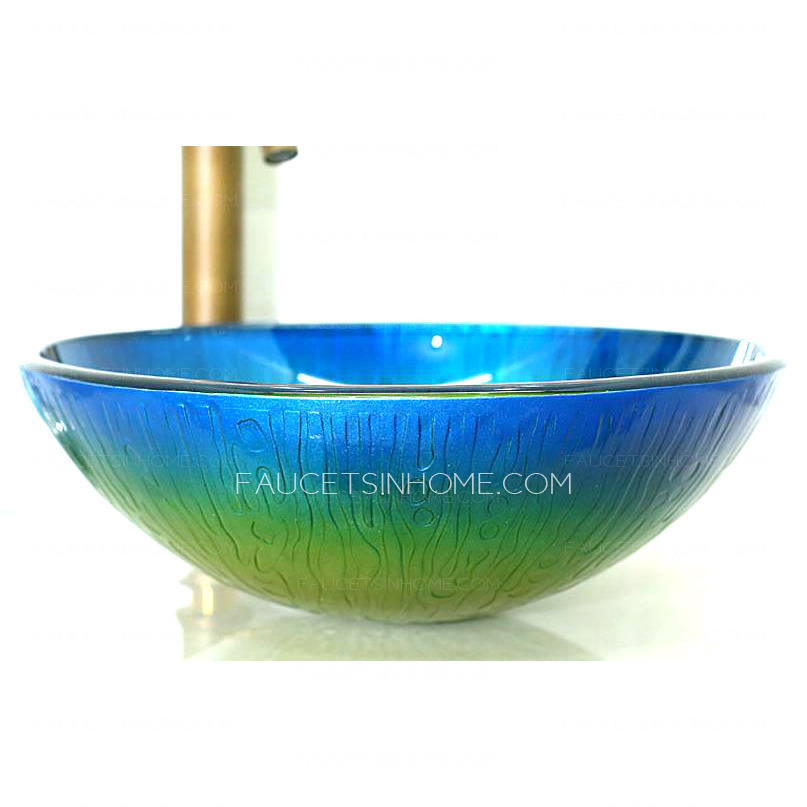Glass Vessel Sinks Blue and Green Mediterranean (Faucet Included)