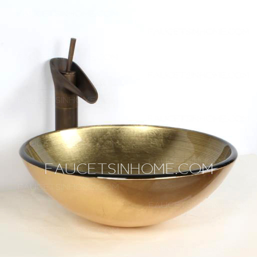 Glass Vessel Bathroom Sink Gold Helicoid (Faucet Included)