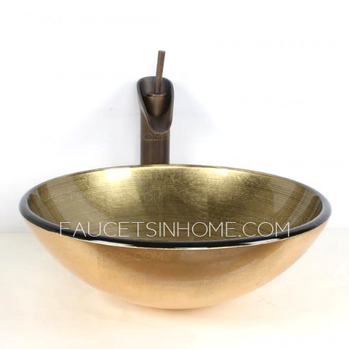 Glass Vessel Bathroom Sink Gold Helicoid (Faucet Included)