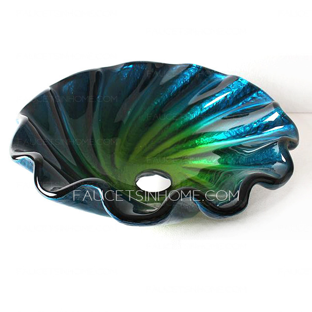 Blue Glass Vessel Sinks For Bathrooms Shell Shape (Faucet Included)