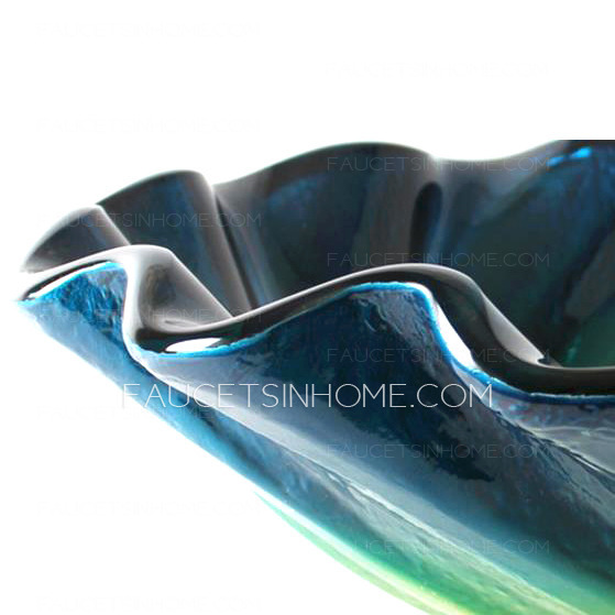 Blue Glass Vessel Sinks For Bathrooms Shell Shape (Faucet Included)