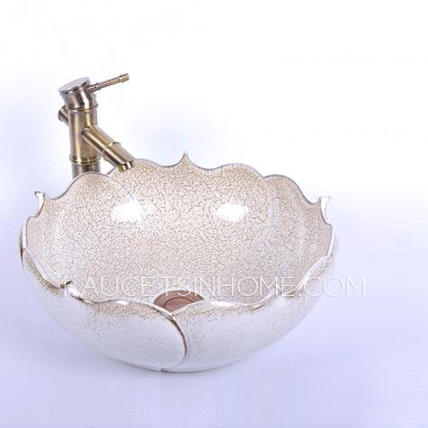Asian Ceramic Round Shaped Smooth Beige Vessel Sink