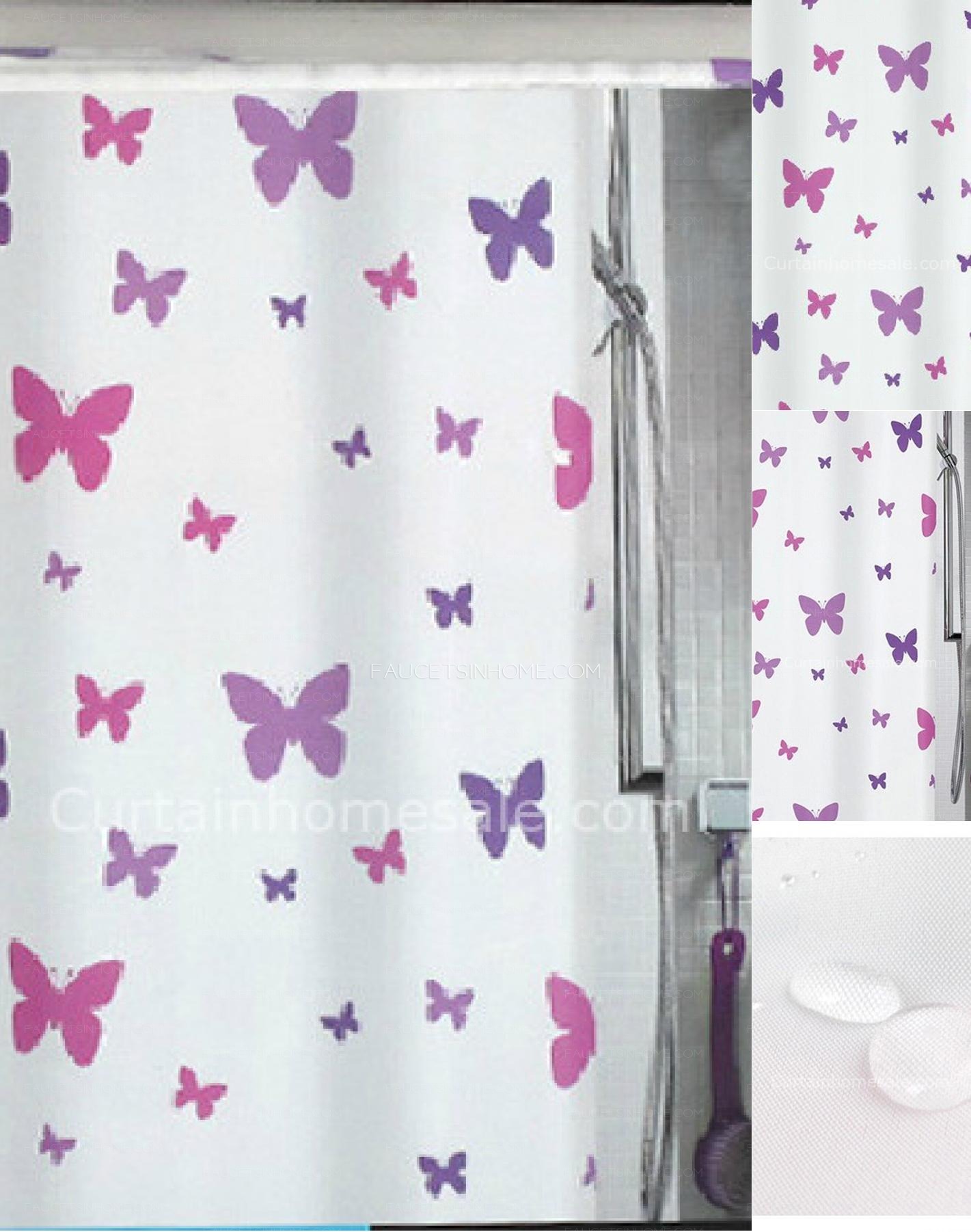 Unique Fabric Shower Curtain And Butterfly Purple Color