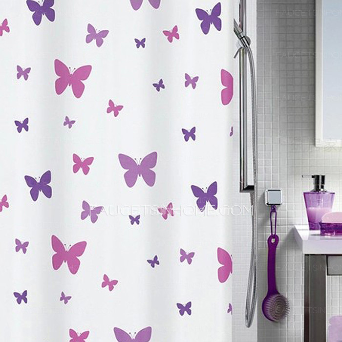 Unique Fabric Shower Curtain And Butterfly Purple Color