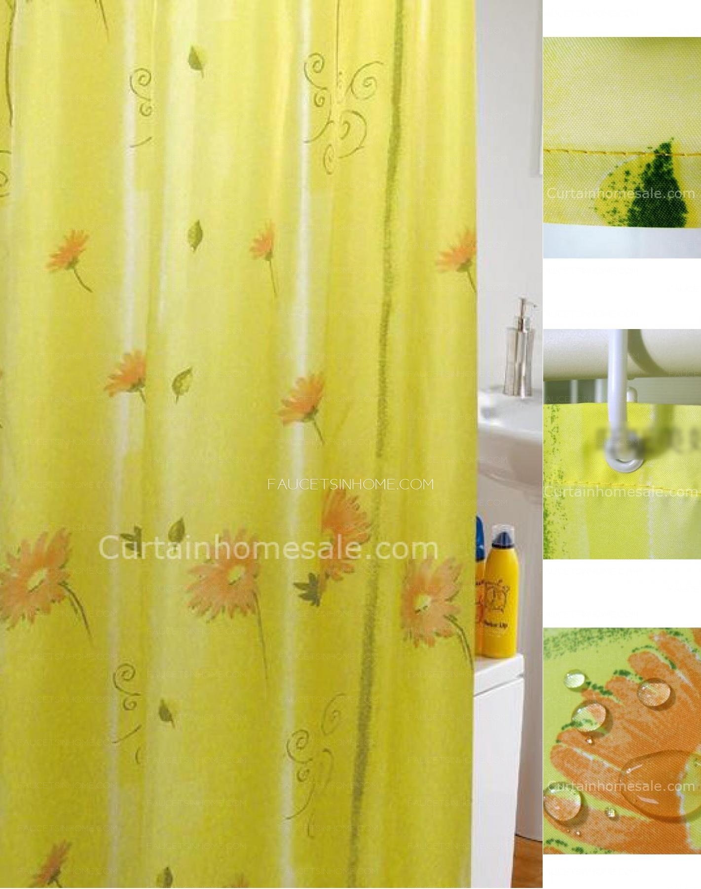 Victorian Waterproof Yellow Color Christmas Shower Curtain