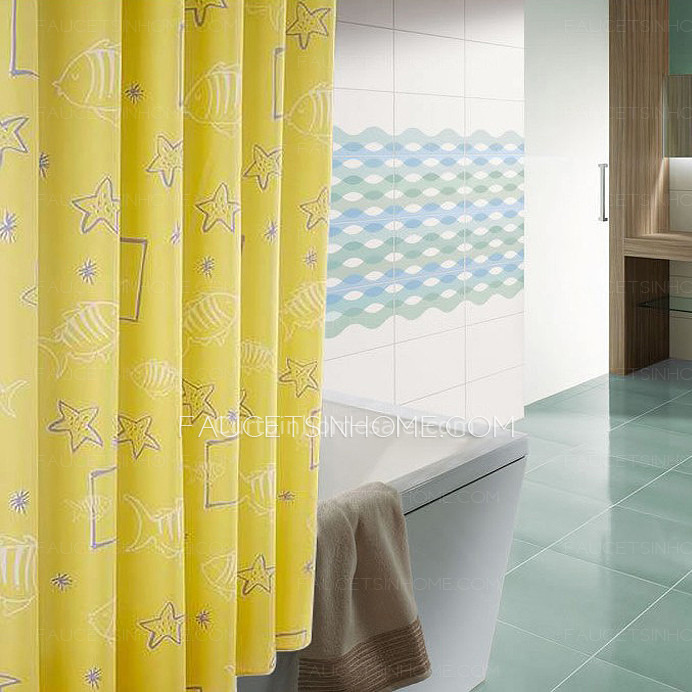 Wholesale Print Waterproof Yellow Color Luxury Shower Curtain