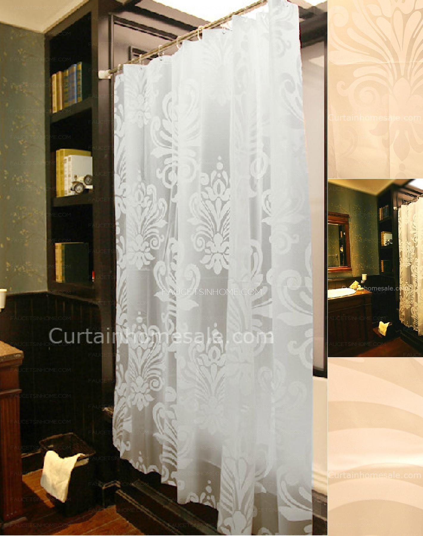 Cheap White Patterned Print Machine Wash Hotel Shower Curtain