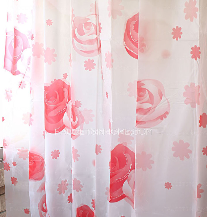 Pastoral Fancy Shower Curtain And Funky Red Color Bathroom