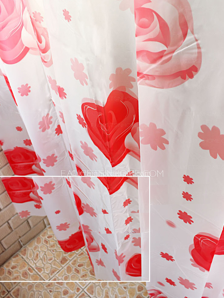 Pastoral Fancy Shower Curtain And Funky Red Color Bathroom