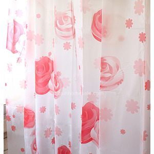 Pastoral Fancy Shower Curtain And Funky Red Color Bathroom