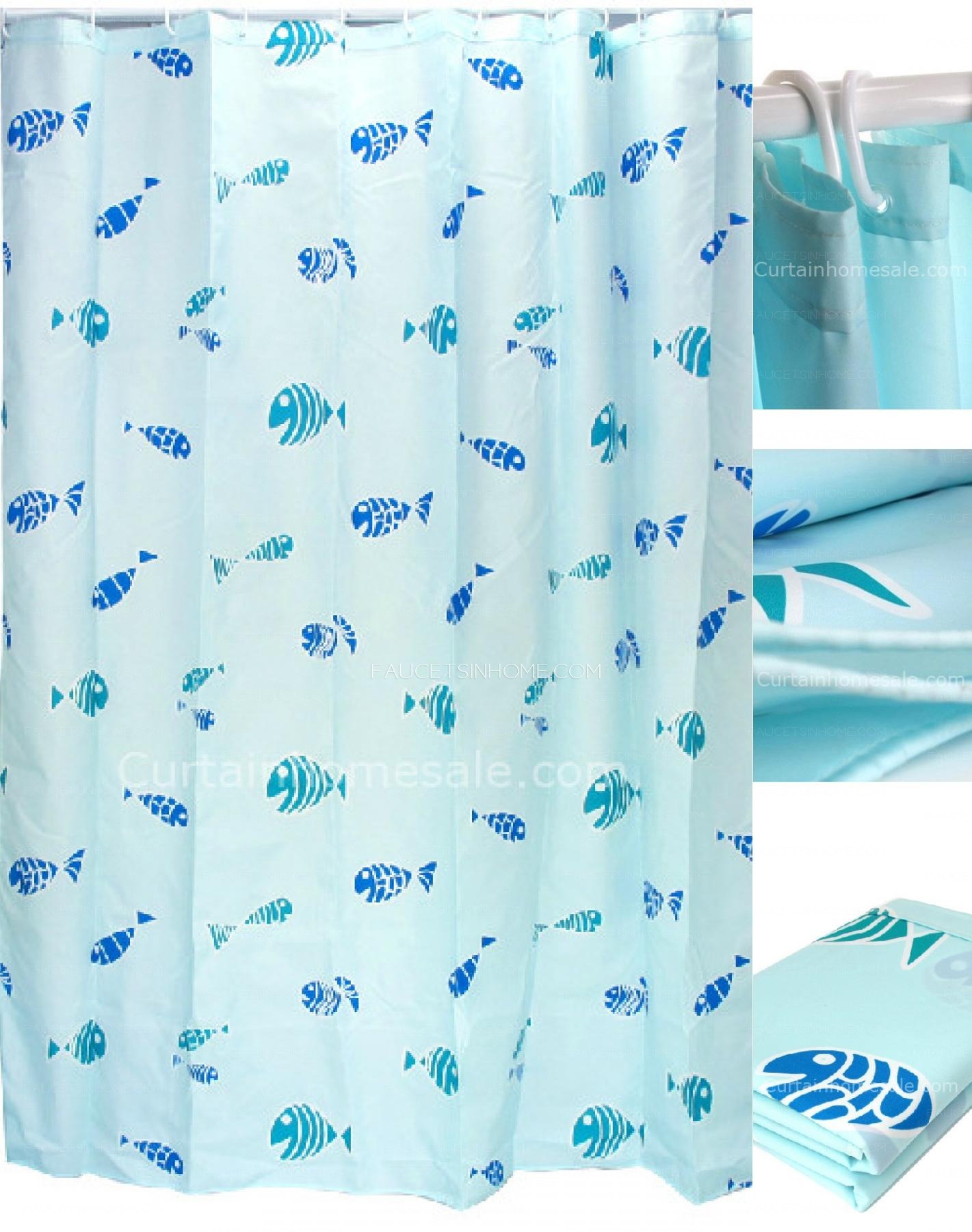 Elegant Baby Blue Color Patterned Decorative Shower Curtain