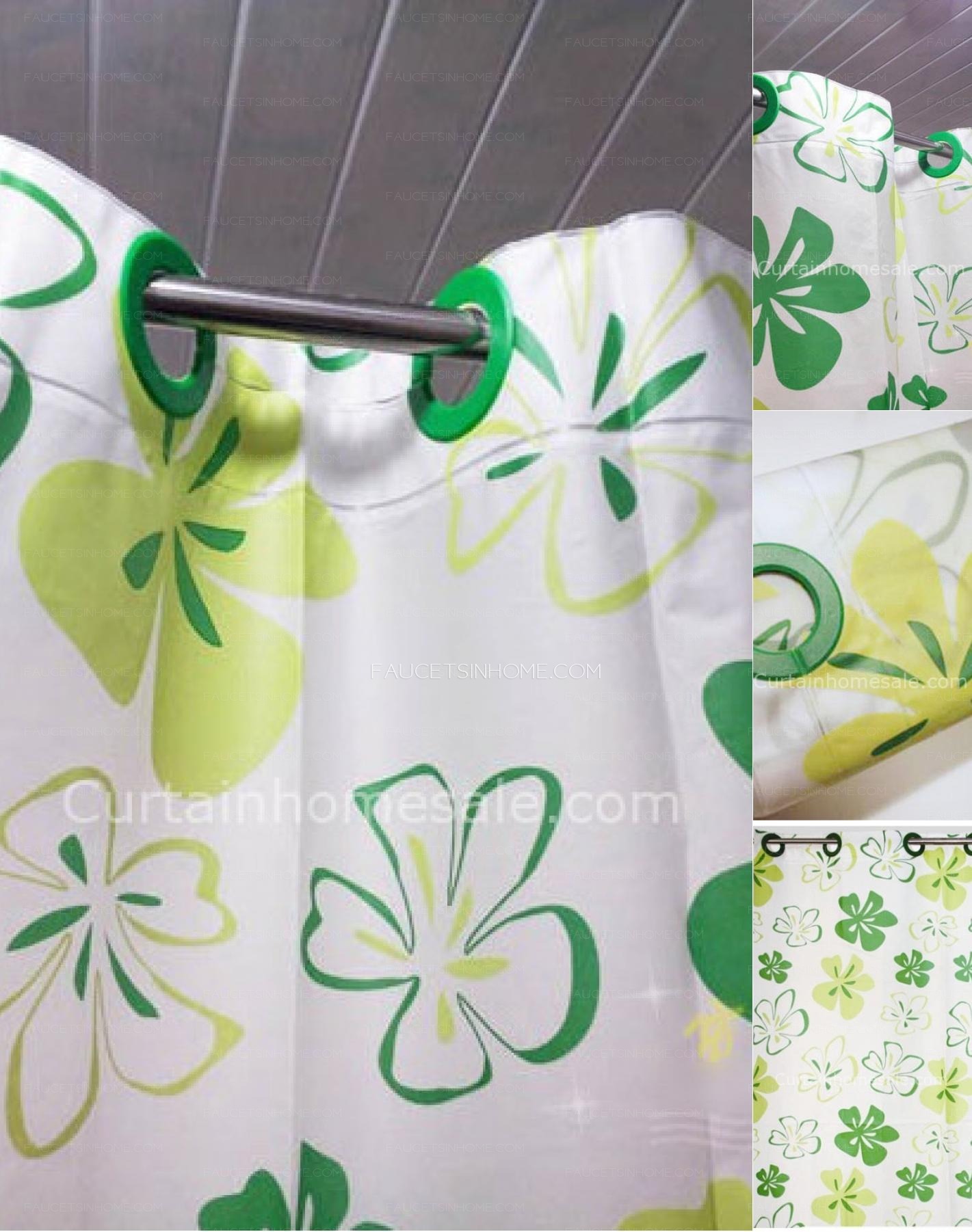 Unique Floral Green Color Extra Long Shower Curtain