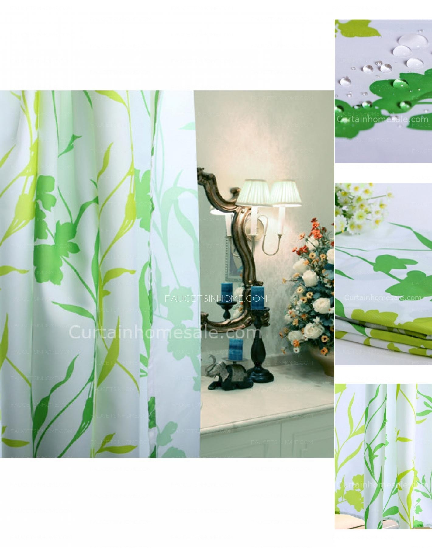 Inexpensive Leaf Green Color Country Shower Curtain