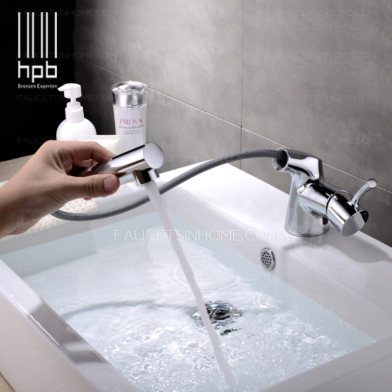 Chrome Finish Pull Out Spray Faucet For Bathroom 