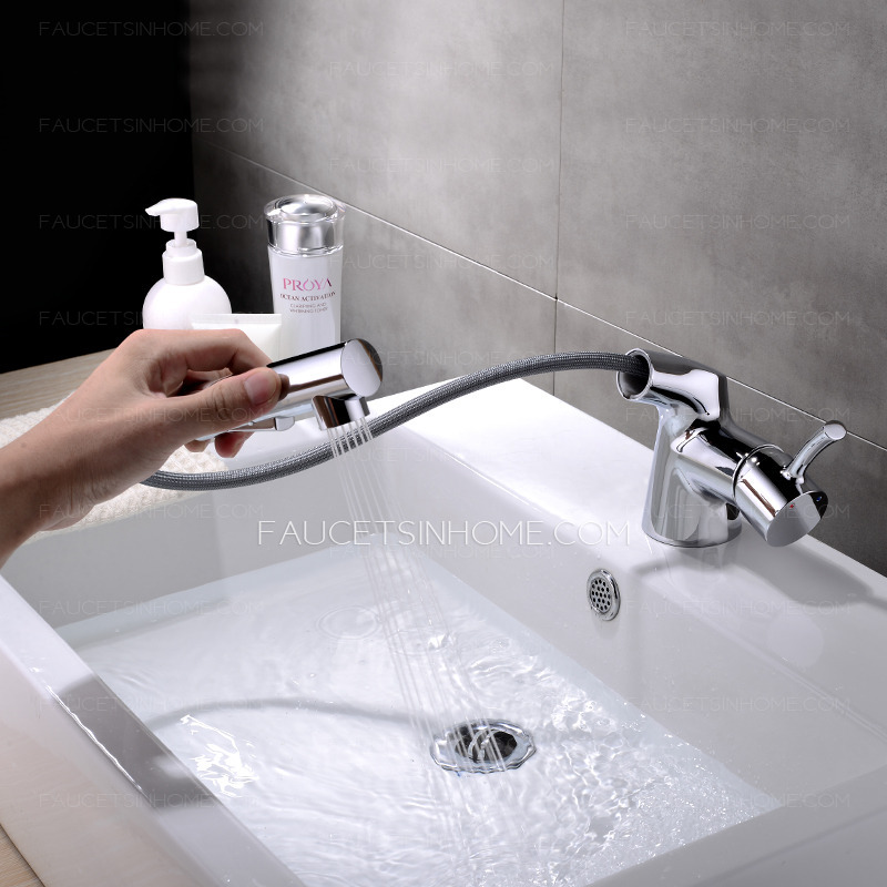Chrome Finish Pull Out Spray Faucet For Bathroom 