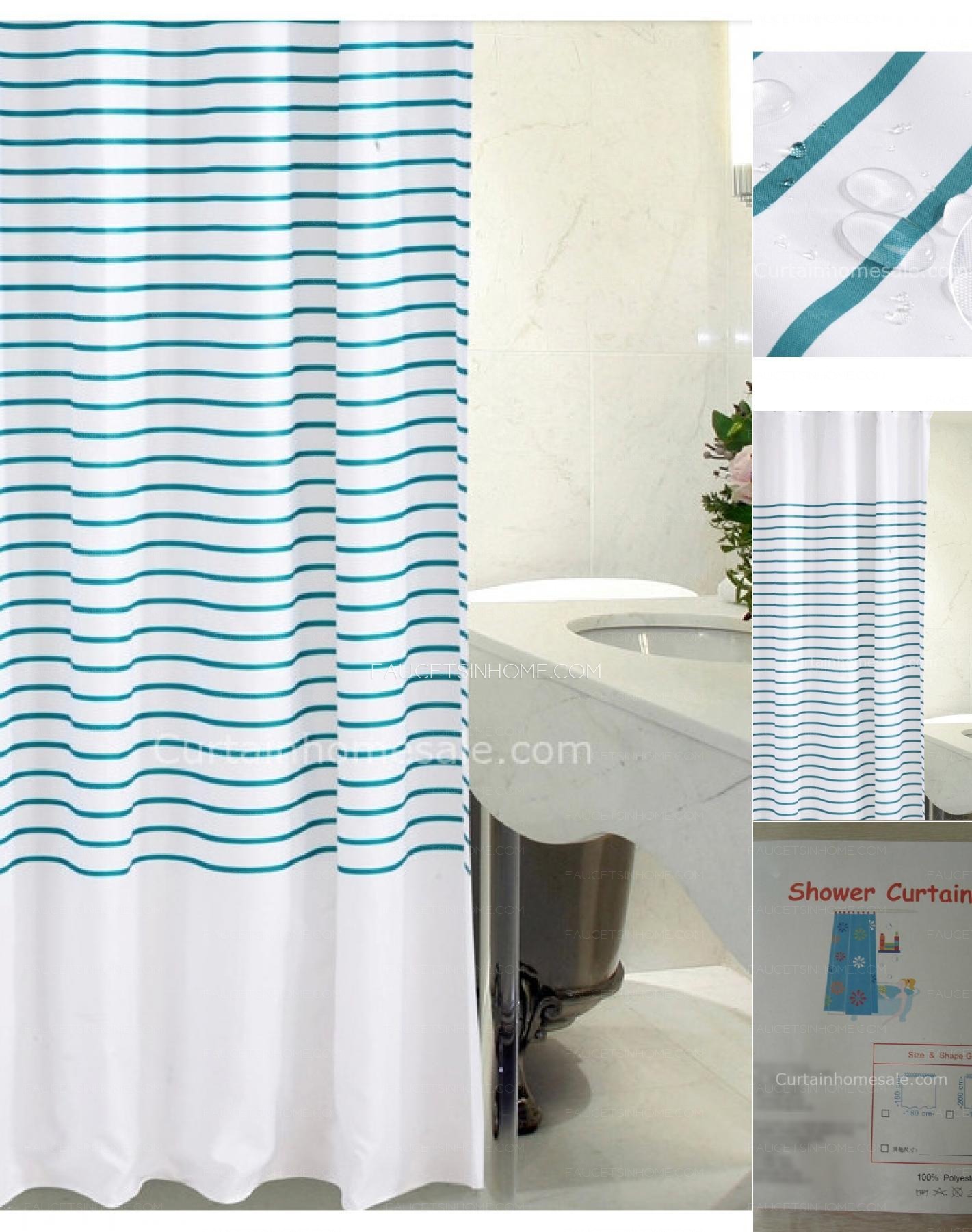 Custom Striped Teal Color Print Shower Curtain Ideas